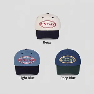 Three American vintage style baseball caps with embroidery in beige and denim blue