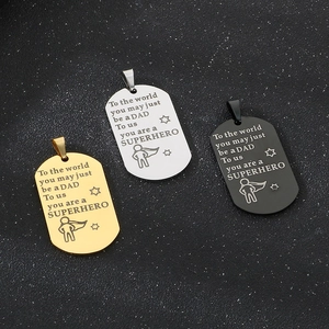 Polished stainless steel dad superhero dog tags in gold, silver and black finishes