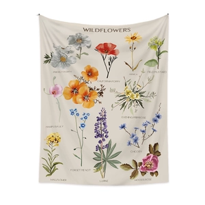 Floral wildflower tapestry wall hanging with botanical illustrations and academic names