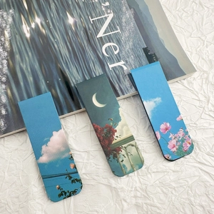 Three-piece set of artistic cloud and floral magnetic bookmarks with an oil painting texture