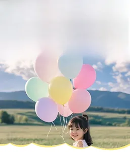 Close-up of premium thick macaron balloons in pastel colors for party outdoor decorations