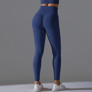 Detail view of seamless high-waist yoga leggings with scrunch butt lifting design