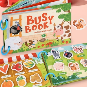 Interactive Busy Book for toddlers featuring farm animals and vegetables matching games