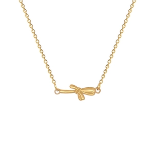 Minimalist gold-plated bow necklace in titanium steel on a clean white background