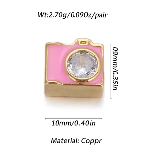 Dettagli del ciondolo a fotocamera rosa con cristallo e specifiche tecniche