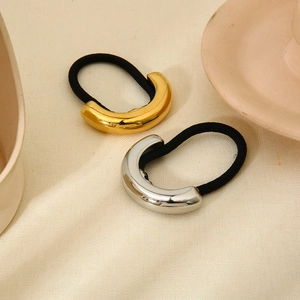 Minimalist geometric stainless steel hair ties in gold and silver finish with black band