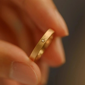 Adjustable Starburst Ring Copper 18K Gold Plated Cubic Zirconia Matte Brushed Finish Retro Minimalist Jewelry For Women