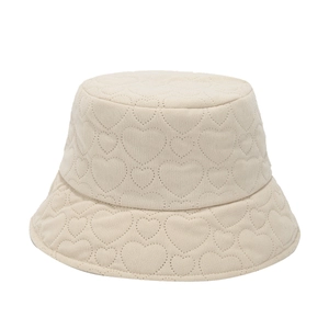Quilted heart pattern bucket hat for women in beige corduroy with warm autumn winter style