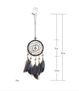 Detailed size chart for black dream catcher showing 30cm length and 8cm ring diameter