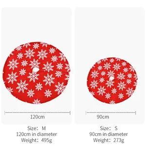 Detailed size chart for Christmas tree skirts showing 90cm and 120cm diameter options