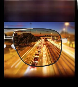 Detail showing yellow night vision lenses reducing headlight glare for safer driving