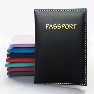 Slim multi-color PU leather passport covers with gold foil lettering and stitched edges