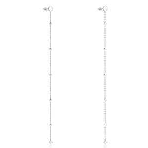 Detailed view of S925 sterling silver tassel earrings with delicate chain and cubic zirconia