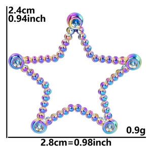 Rainbow star pendant with beaded edges and dimensions of 2.4cm by 2.8cm on white background
