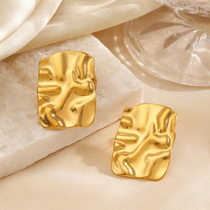 Minimalist Rectangle Stud Earrings 18K Gold Plated Stainless Steel Wrinkled Geometric Texture Hip Hop Jewelry For Women