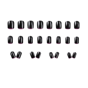 Glossy black and purple French tip square short press-on nails set in 24 pieces
