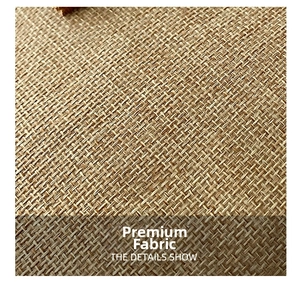 Macro view of woven burlap material with natural wood brown texture and plain weave pattern