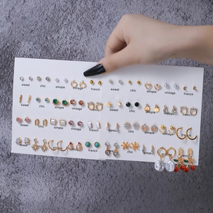 Geometric Stud Earrings Alloy Rhinestone Faux Artificial Pearl Resin Earring Post Vintage French Heart Cherry For Women Girls