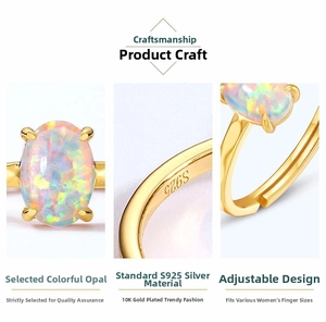 Macro view of S925 silver ring featuring oval opal inlay and 10K gold plating detail