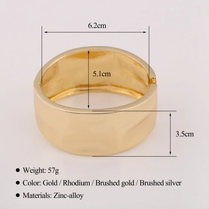 Minimalist wide concave metal cuff bracelet in gold and silver finishes for women