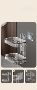 Three-step installation guide for wall-mounted double-layer transparent soap holder