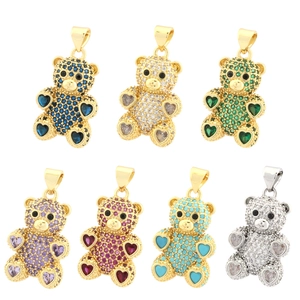 3D bear pendants with colorful cubic zirconia inlay in gold and silver plating