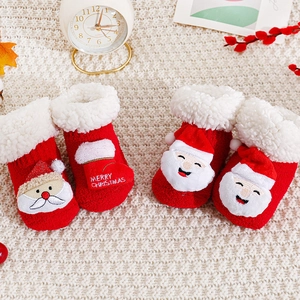 Dicke warme Weihnachts-Babysocken mit Fleece-Futter und festlichem 3D-Weihnachtsmann