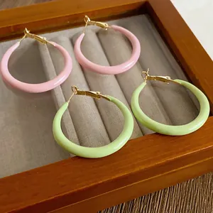 Enamel Round Hoop Earrings With 925 Sterling Silver Earring Post Chic Minimalist Geometric Large Loop Jewelry For Women