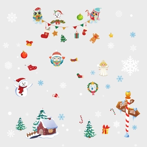 Weihnachtsaufkleber Set mit Eulen, Schneemann und Weihnachtsmann auf grauem Grund