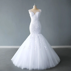 White Mermaid Wedding Dress With Lace Embroidery V Neck Sleeveless Illusion Mesh Sequin Bridal Gown For Women Elegant