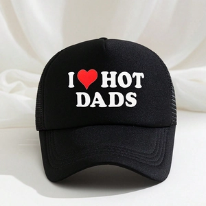 Classico cappello trucker nero con retro in rete e stampa I Love Hot Dads sul davanti