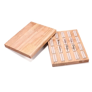 Premium wooden ring display tray with beige velvet slots for jewelry showcase