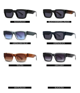 Various color options for square retro sunglasses including black and tortoiseshell frames