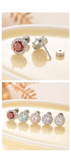 Detailed screw-back earrings with sparkling round zircon in five assorted colors