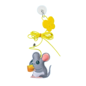 Hanging felt mouse cat toy with retractable yellow elastic string and suction cup