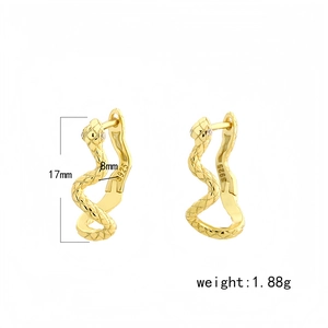 Minimalist gold snake hoop earrings in S925 sterling silver showing 17mm height dimensions