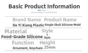 Detaillierte Parameter der 25mm Silikonform Totenkopf für DIY-Schlüsselanhänger