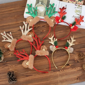 Serre-têtes festifs bois de renne de Noël avec paillettes et clochettes sur bois