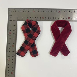 Detailed size measurement of red plaid and burgundy mini scarves for wine bottle decor