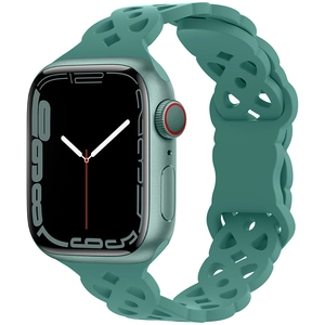 Correa de silicona verde Morandi para Apple Watch con diseño calado de tejido suave