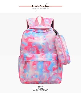 Tie-dye backpack set with star prints and matching pencil case from front view