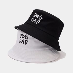 Cappelli a secchiello in cotone ricamato DOG DAD in nero e bianco per protezione solare estiva