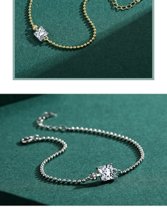 Detailed close-up of s925 silver beaded bracelets with square zircon in gold and silver finish