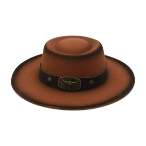 Retro felt jazz hat in reddish-brown with burnt edges and bull head leather band