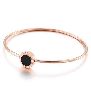 Rose gold stainless steel bangle with black inlay and LOVE FOR YOU engraving