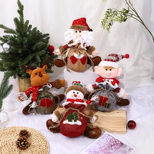 Christmas Gift Bags Burlap Drawstring Treat Sacks Doll Santa Snowman Reindeer Elf Decorative Holiday Candy Pouch