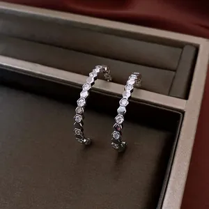 Boucles Oreilles Créoles Hexagonales Avec Zircon Cuivre Bijoux Mode Minimaliste Pour Femmes Avec Tige En Argent