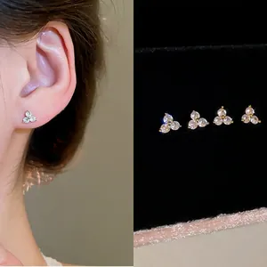 Dainty Zirconia Flower Stud Earrings With Silver Earring Post Small Sweet Elegant Jewelry For Women