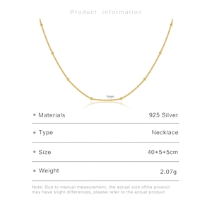 Detailed specifications of 1mm gold 925 silver bead chain necklace with 40+5+5cm length