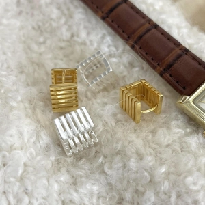 Square 925 sterling silver hoop earrings in gold and silver finish with ribbed texture